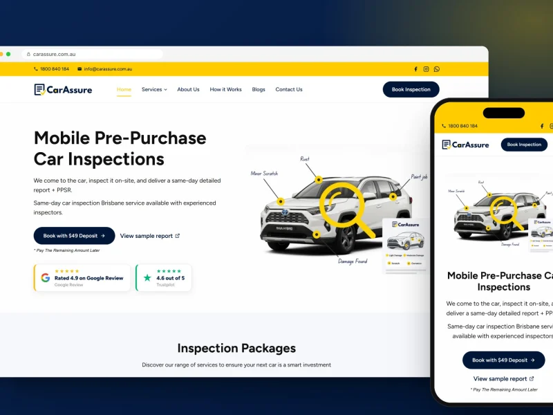 CarAssure custom WordPress theme on desktop and mobile, designed and built by RapiX Solutions