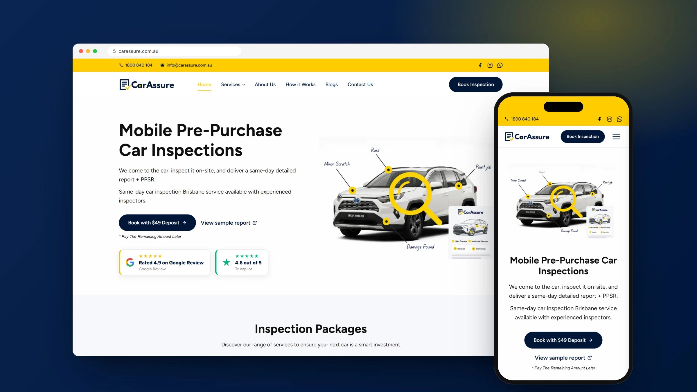 CarAssure custom WordPress theme on desktop and mobile, designed and built by RapiX Solutions