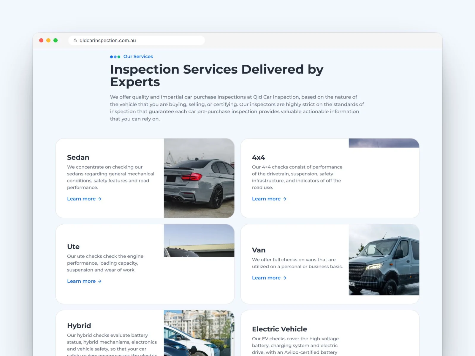 QLD Car Inspection services section: inspections by vehicle type