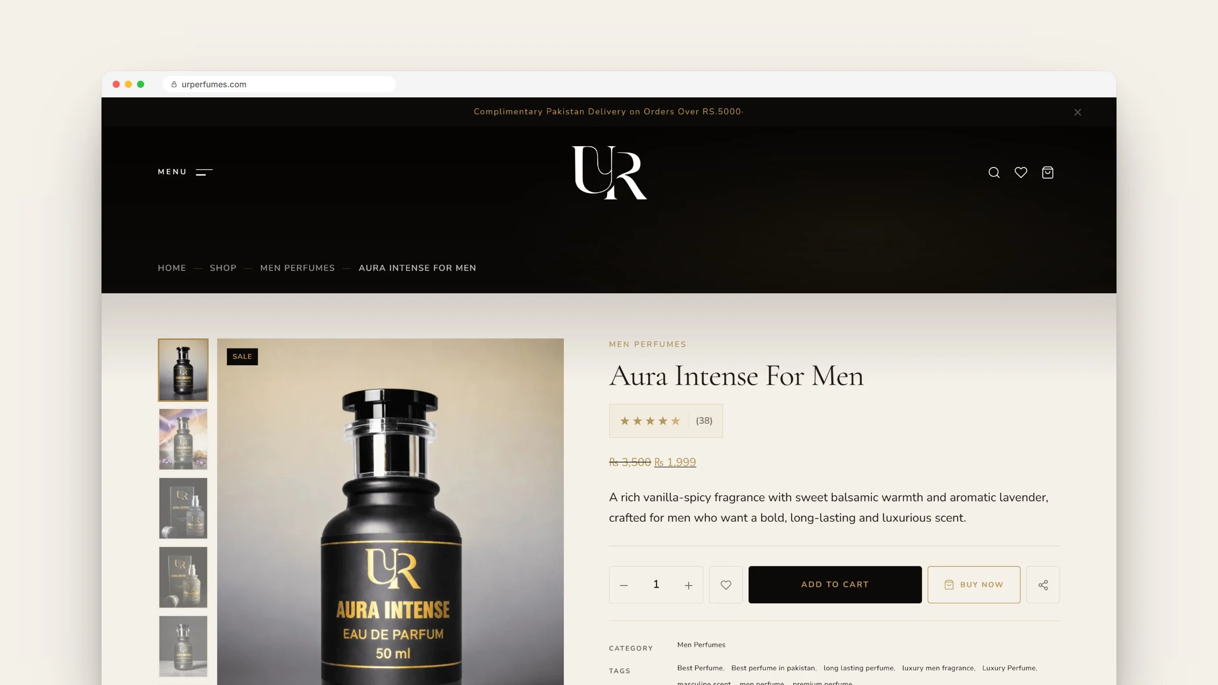 UR Perfumes product page with gallery, price and add to cart