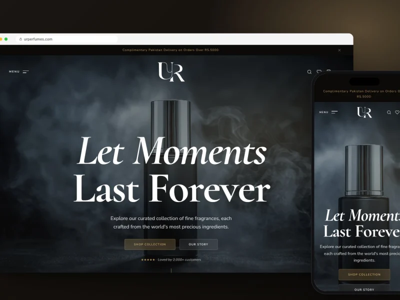 UR Perfumes WooCommerce store design on desktop and mobile, designed and built by RapiX Solutions