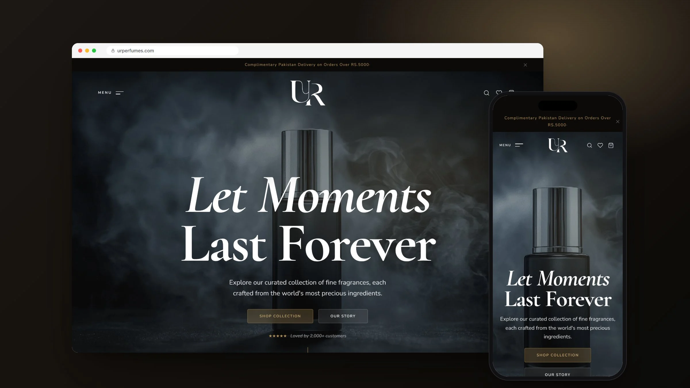 UR Perfumes WooCommerce store design on desktop and mobile, designed and built by RapiX Solutions