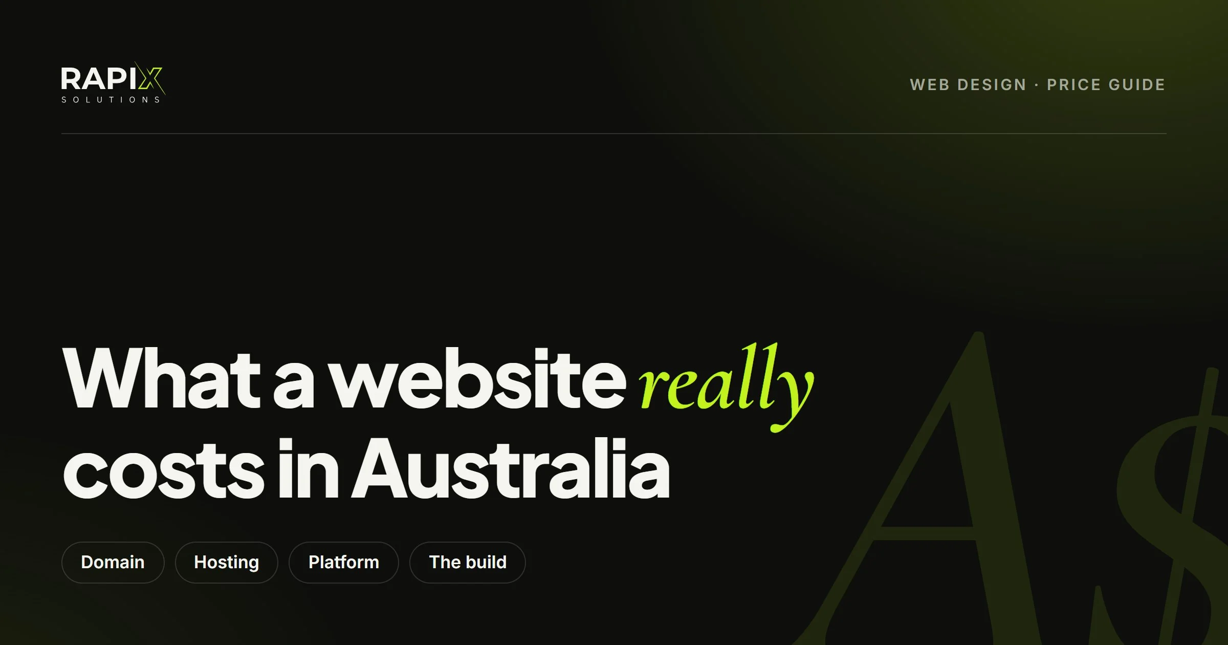 Website cost in Australia guide cover: domain, hosting, platform and the build