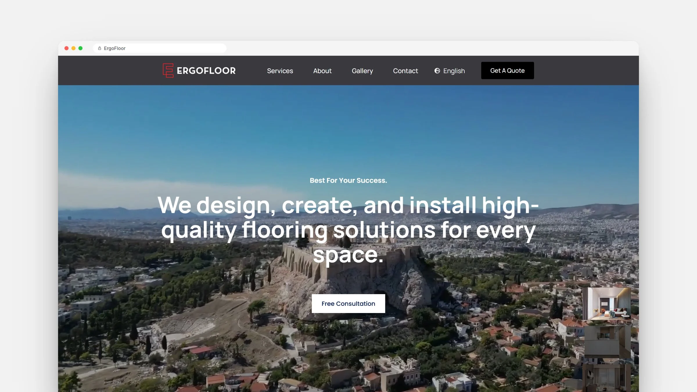 ErgoFloor home page: the group's flooring brand, on desktop