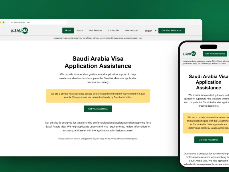 eSaudiaVisa visa services website design on desktop and mobile, designed and built by RapiX Solutions
