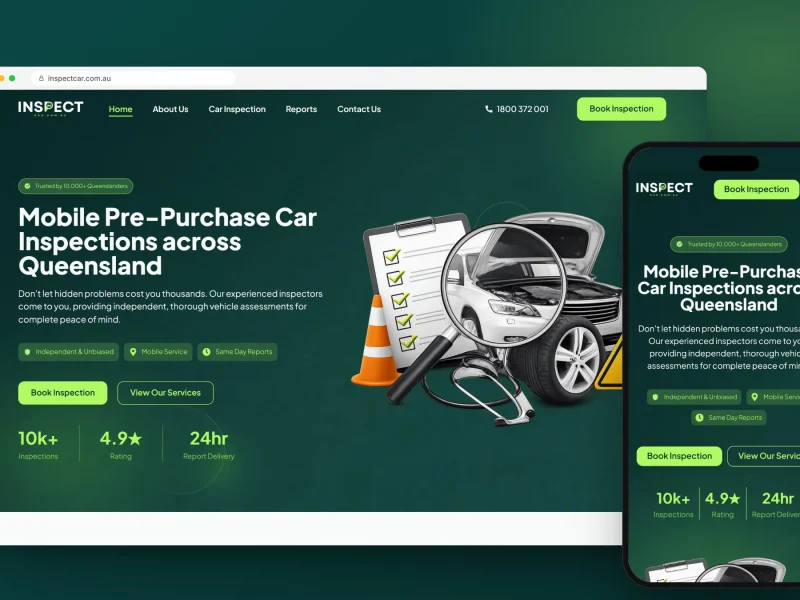 InspectCar mobile car inspection website on desktop and mobile, designed and built by RapiX Solutions