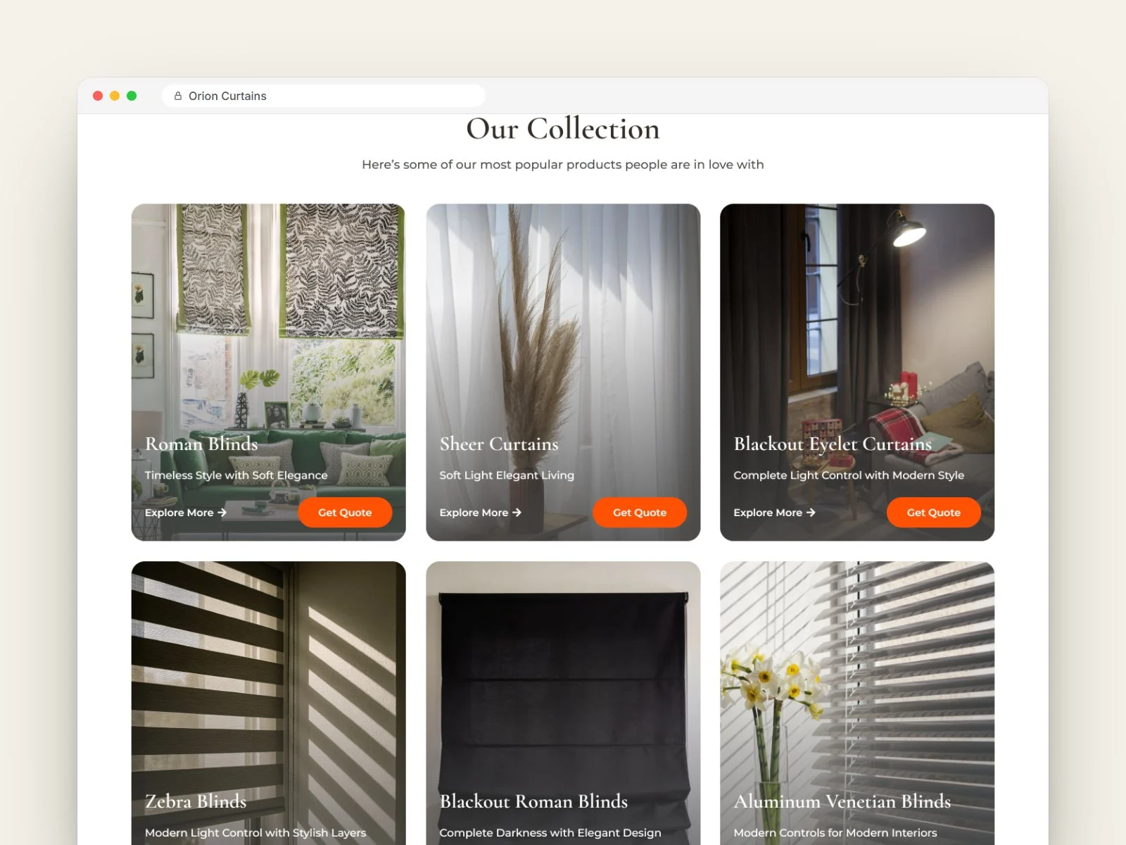Orion Curtains collection of curtains and blinds