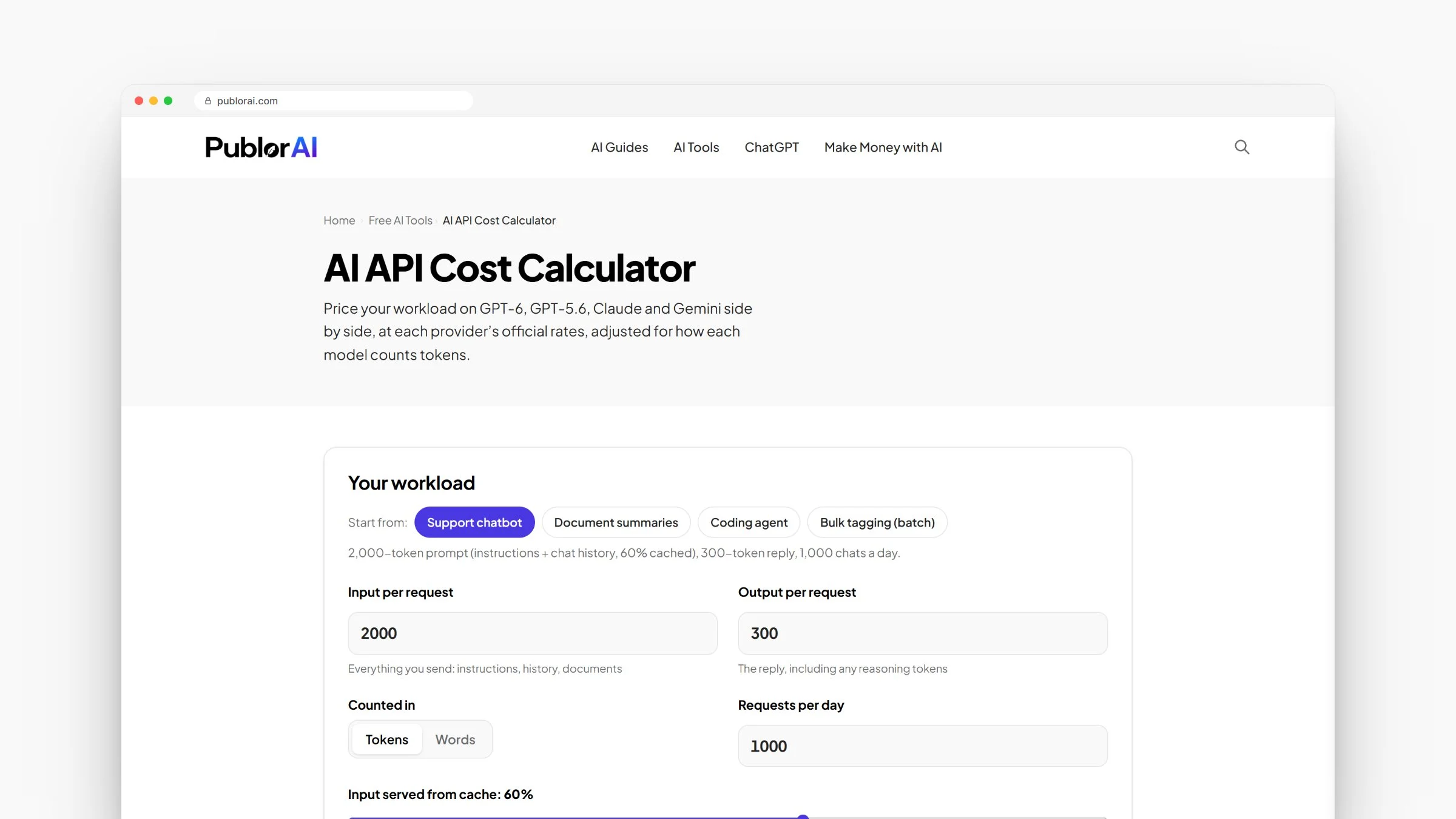 PublorAI AI API cost calculator