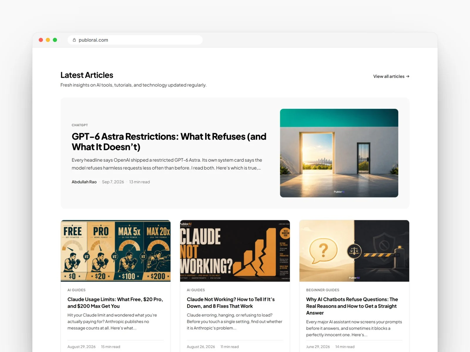 Latest articles section on the PublorAI home page
